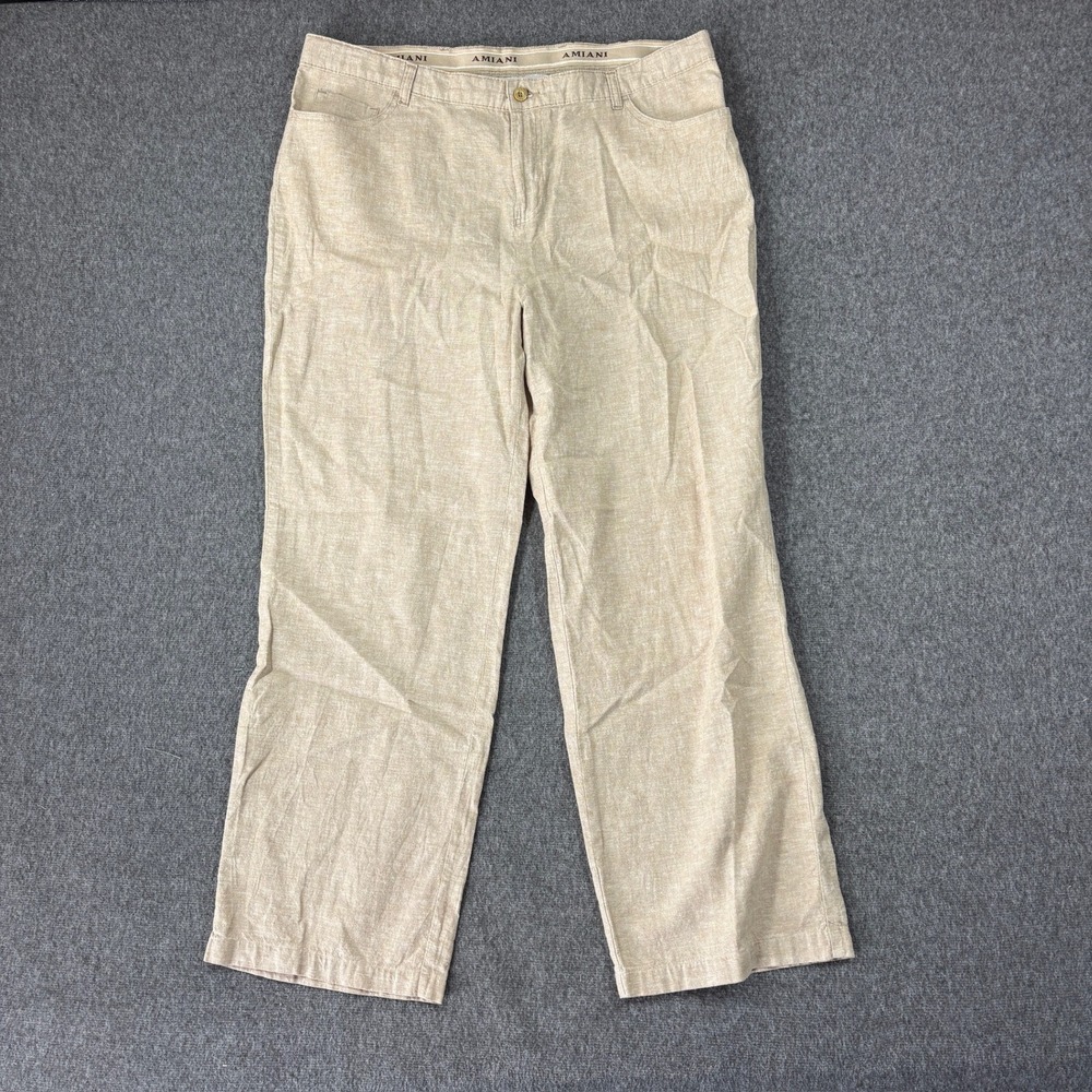 Amiani Tan Linen Cotton Blend Straight Leg Pants Mens 38 Beachy Resort Relaxed